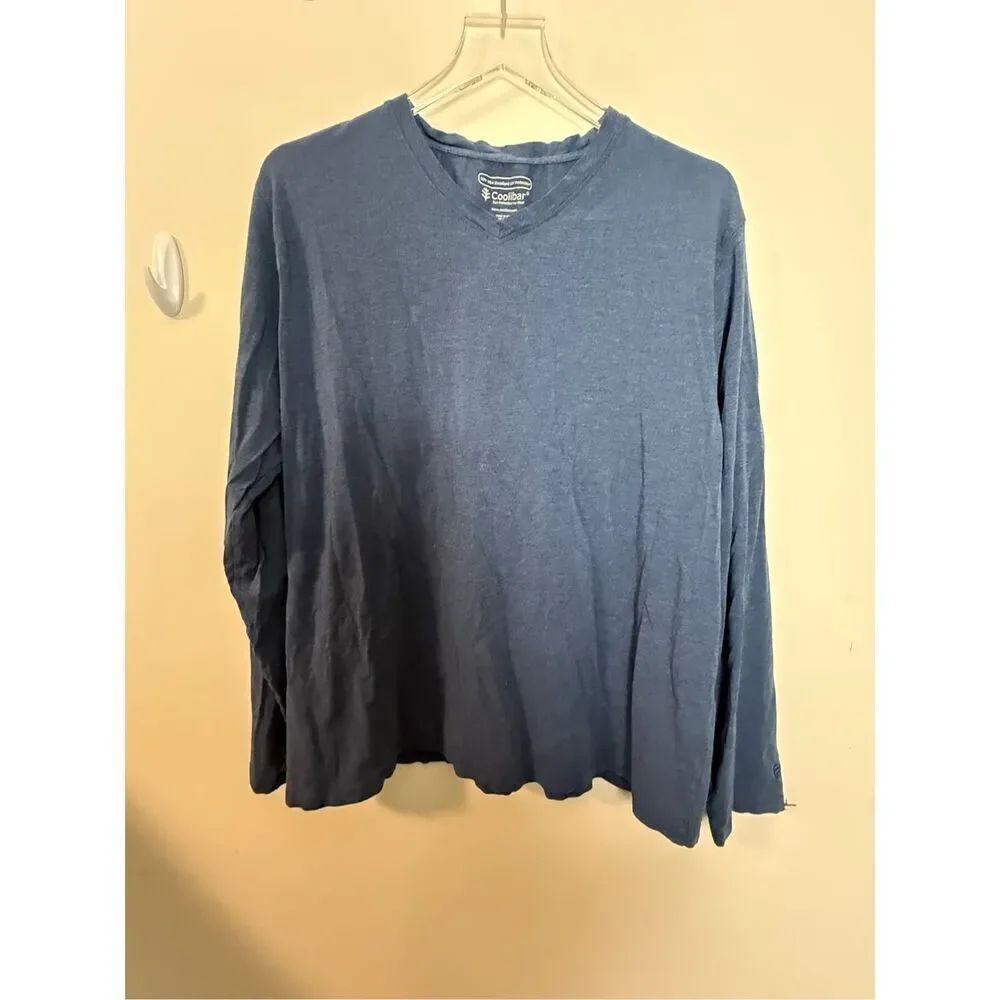 Coolibar Long Sleeve Shirt V Neck Blue 2X